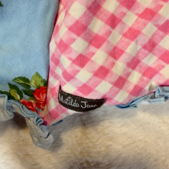 Matilda Jane Girls Pink Gingham Blue Floral Patchwork Dress Size 12 - Picture 3 of 5